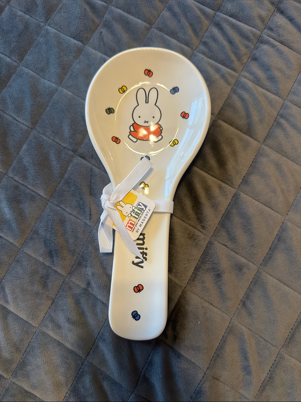 miffy White and Orange Ceramic Spoon Rest with Playful Multicolor Butterflies 🦋